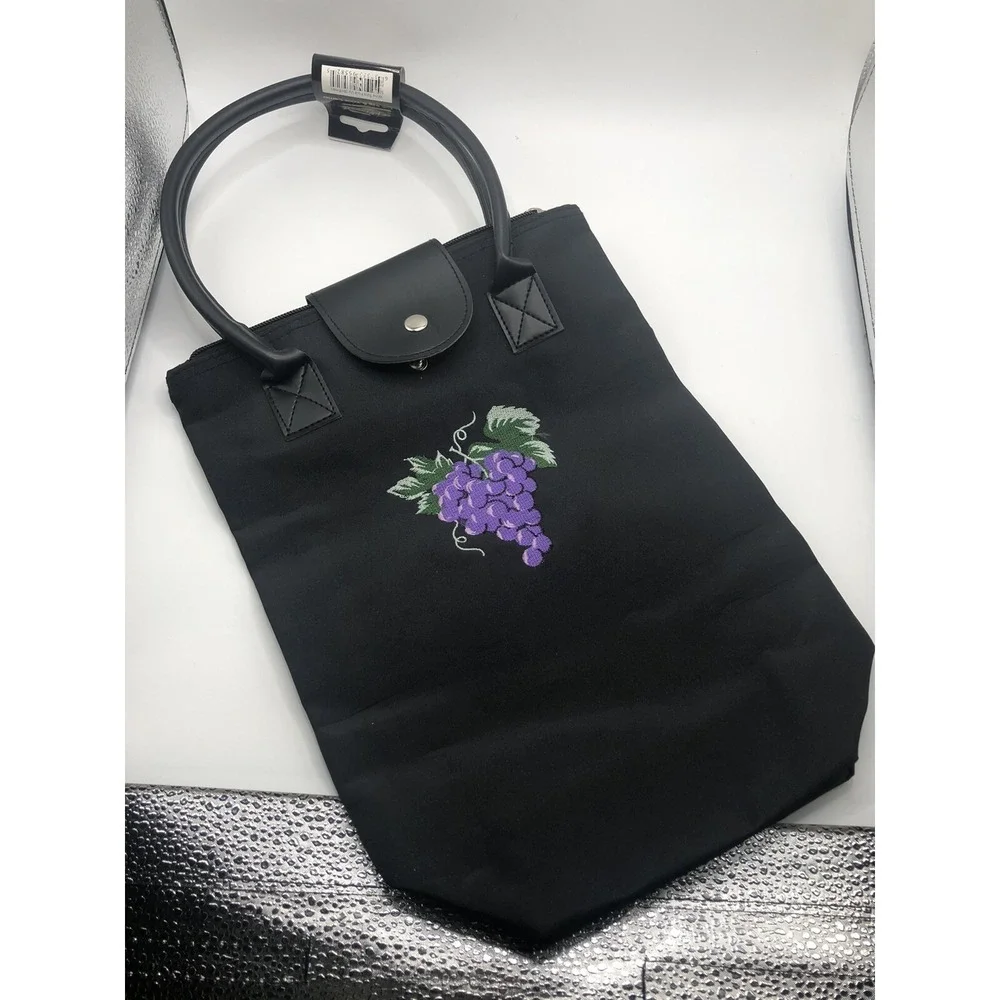 Wine Bottle Bag, Two Wine Bottle Holding Bag With Grape Bunch Embroidered
